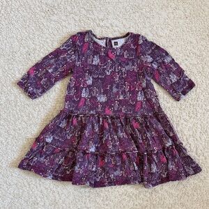Tea Collection 3/4 Sleeve Purple and Pink Animal Pattern Tier Dress